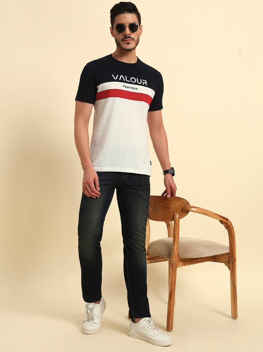 T-Shirt for Men | Breathable & Soft with Color Fastness Regular Fit Round Neck Poly Cotton Fabric Colour Block Pattern
