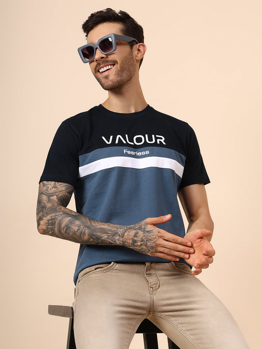 T-Shirt for Men | Breathable & Soft with Color Fastness Regular Fit Round Neck Poly Cotton Fabric Colour Block Pattern