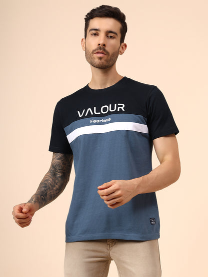 T-Shirt for Men | Breathable & Soft with Color Fastness Regular Fit Round Neck Poly Cotton Fabric Colour Block Pattern