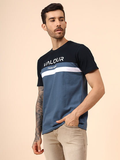 T-Shirt for Men | Breathable & Soft with Color Fastness Regular Fit Round Neck Poly Cotton Fabric Colour Block Pattern