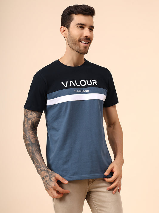 T-Shirt for Men | Breathable & Soft with Color Fastness Regular Fit Round Neck Poly Cotton Fabric Colour Block Pattern