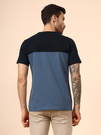 T-Shirt for Men | Breathable & Soft with Color Fastness Regular Fit Round Neck Poly Cotton Fabric Colour Block Pattern