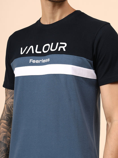 T-Shirt for Men | Breathable & Soft with Color Fastness Regular Fit Round Neck Poly Cotton Fabric Colour Block Pattern