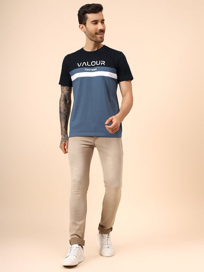 T-Shirt for Men | Breathable & Soft with Color Fastness Regular Fit Round Neck Poly Cotton Fabric Colour Block Pattern