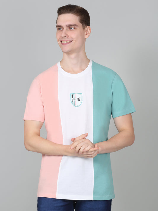 T-Shirt for Men | Breathable & Soft with Color Fastness Regular Fit Round Neck Poly Cotton Fabric Colour Block Pattern
