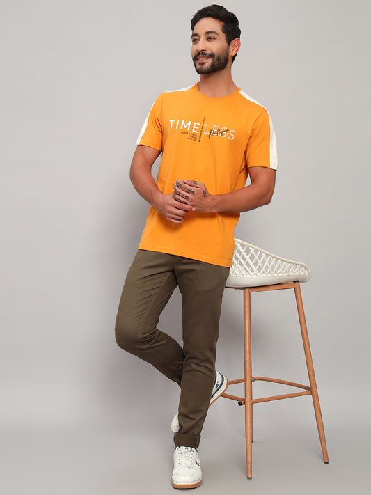 T-Shirt for Men | Breathable & Soft with Color Fastness Regular Fit Round Neck Cotton Blend Fabric Printed Pattern