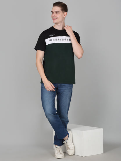 T-Shirt for Men | Breathable & Soft with Color Fastness Regular Fit Round Neck Poly Cotton Fabric Printed Pattern