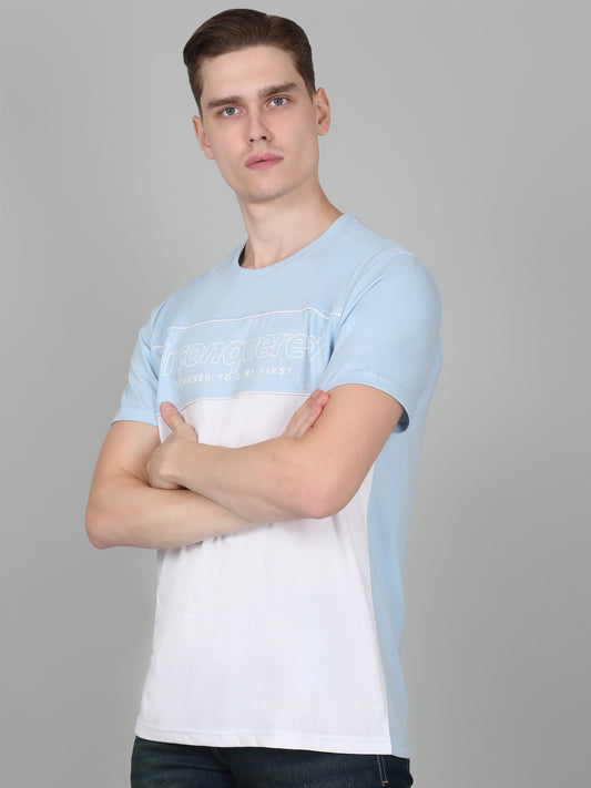 T-Shirt for Men | Breathable & Soft with Color Fastness Regular Fit Round Neck Poly Cotton Fabric Colour Block Pattern