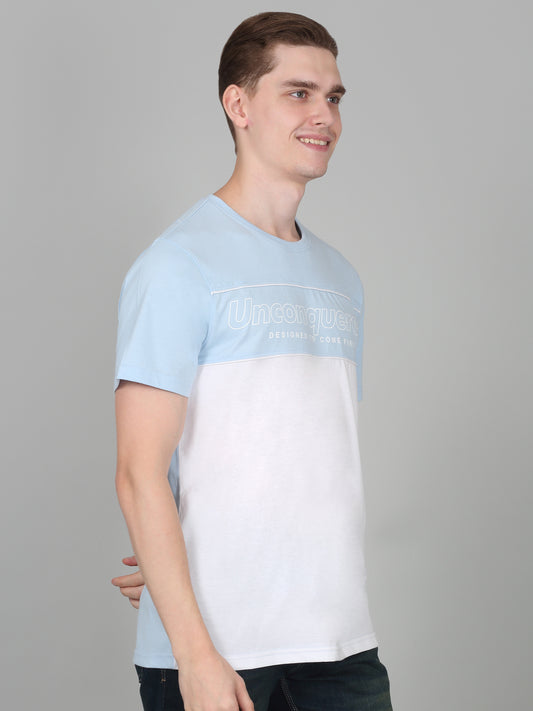 T-Shirt for Men | Breathable & Soft with Color Fastness Regular Fit Round Neck Poly Cotton Fabric Colour Block Pattern