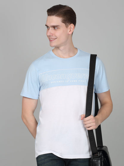 T-Shirt for Men | Breathable & Soft with Color Fastness Regular Fit Round Neck Poly Cotton Fabric Colour Block Pattern