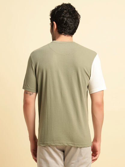 T-Shirt for Men | Breathable & Soft with Color Fastness Regular Fit Round Neck Poly Cotton Fabric Colour Block Pattern