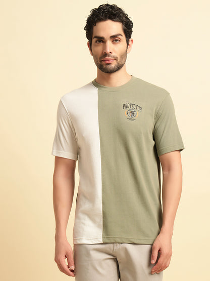 T-Shirt for Men | Breathable & Soft with Color Fastness Regular Fit Round Neck Poly Cotton Fabric Colour Block Pattern