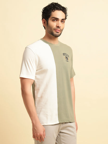 T-Shirt for Men | Breathable & Soft with Color Fastness Regular Fit Round Neck Poly Cotton Fabric Colour Block Pattern