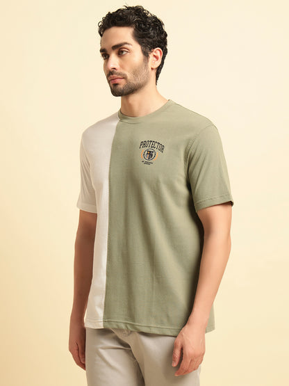 T-Shirt for Men | Breathable & Soft with Color Fastness Regular Fit Round Neck Poly Cotton Fabric Colour Block Pattern