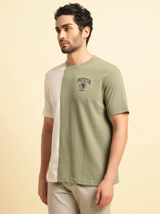 T-Shirt for Men | Breathable & Soft with Color Fastness Regular Fit Round Neck Poly Cotton Fabric Colour Block Pattern