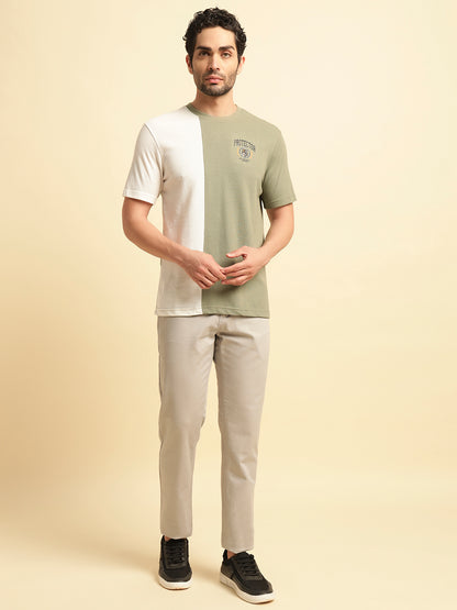 T-Shirt for Men | Breathable & Soft with Color Fastness Regular Fit Round Neck Poly Cotton Fabric Colour Block Pattern