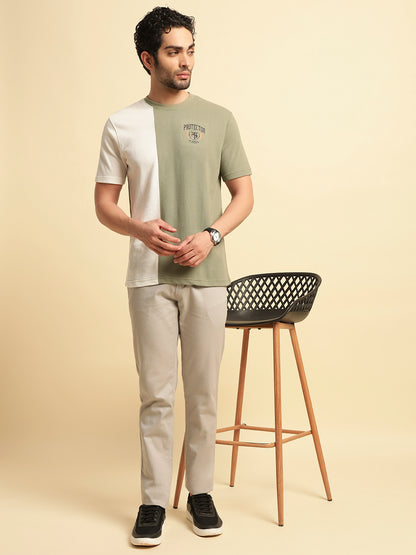 T-Shirt for Men | Breathable & Soft with Color Fastness Regular Fit Round Neck Poly Cotton Fabric Colour Block Pattern