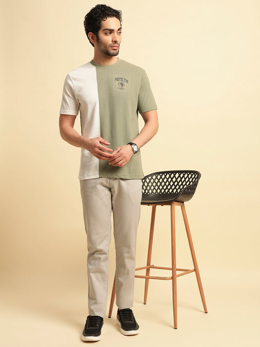T-Shirt for Men | Breathable & Soft with Color Fastness Regular Fit Round Neck Poly Cotton Fabric Colour Block Pattern