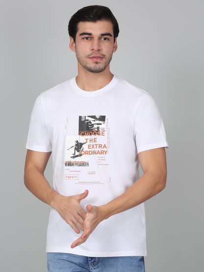 T-Shirt for Men | Breathable & Soft with Color Fastness Regular Fit Round Neck Poly Cotton Fabric Printed Pattern