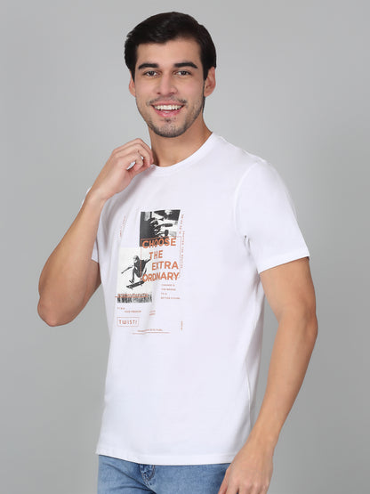 T-Shirt for Men | Breathable & Soft with Color Fastness Regular Fit Round Neck Poly Cotton Fabric Printed Pattern
