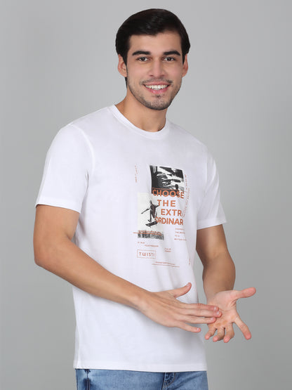 T-Shirt for Men | Breathable & Soft with Color Fastness Regular Fit Round Neck Poly Cotton Fabric Printed Pattern