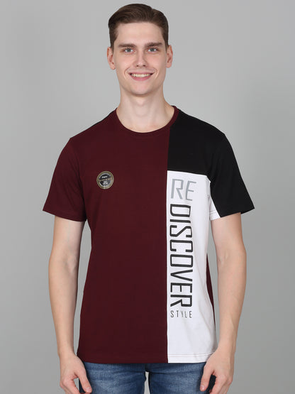 T-Shirt for Men | Breathable & Soft with Color Fastness Regular Fit Round Neck Poly Cotton Fabric Colour Block Pattern