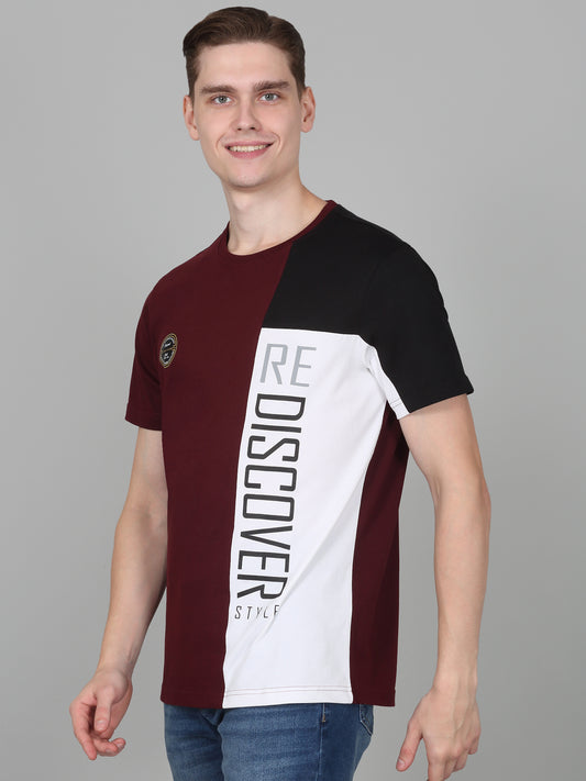 T-Shirt for Men | Breathable & Soft with Color Fastness Regular Fit Round Neck Poly Cotton Fabric Colour Block Pattern