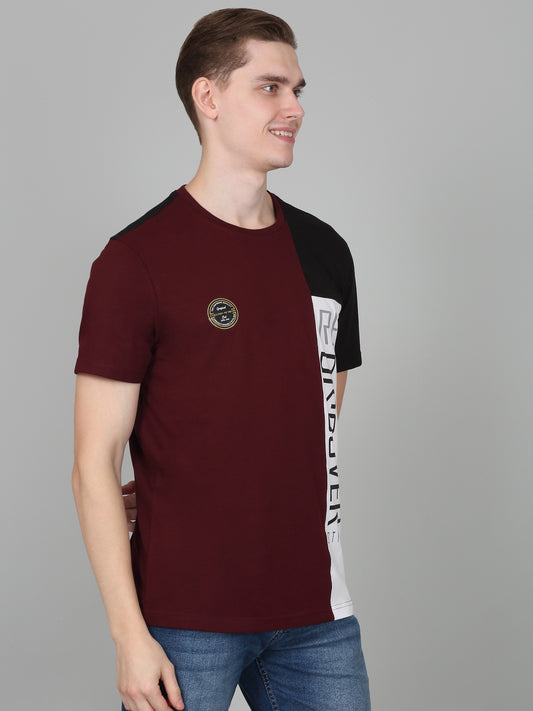 T-Shirt for Men | Breathable & Soft with Color Fastness Regular Fit Round Neck Poly Cotton Fabric Colour Block Pattern
