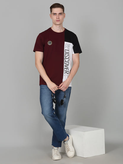 T-Shirt for Men | Breathable & Soft with Color Fastness Regular Fit Round Neck Poly Cotton Fabric Colour Block Pattern