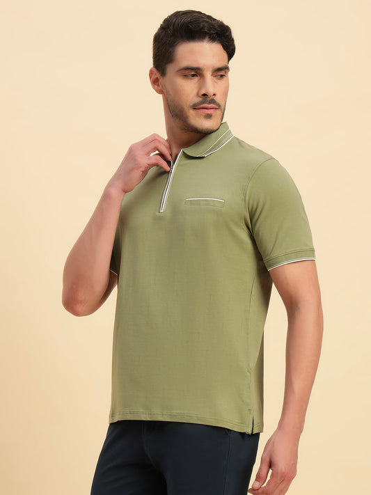 T-Shirt for Men | Breathable & Soft with Color Fastness Regular Fit Polo Neck Cotton Blend Fabric Solid Pattern