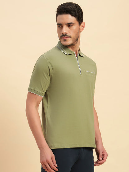 T-Shirt for Men | Breathable & Soft with Color Fastness Regular Fit Polo Neck Cotton Blend Fabric Solid Pattern