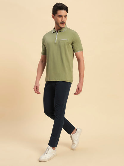 T-Shirt for Men | Breathable & Soft with Color Fastness Regular Fit Polo Neck Cotton Blend Fabric Solid Pattern