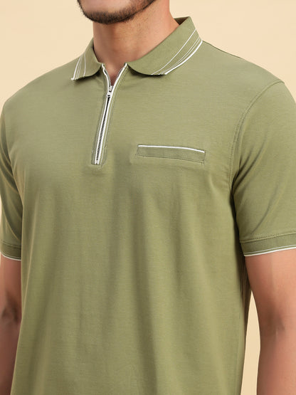 T-Shirt for Men | Breathable & Soft with Color Fastness Regular Fit Polo Neck Cotton Blend Fabric Solid Pattern