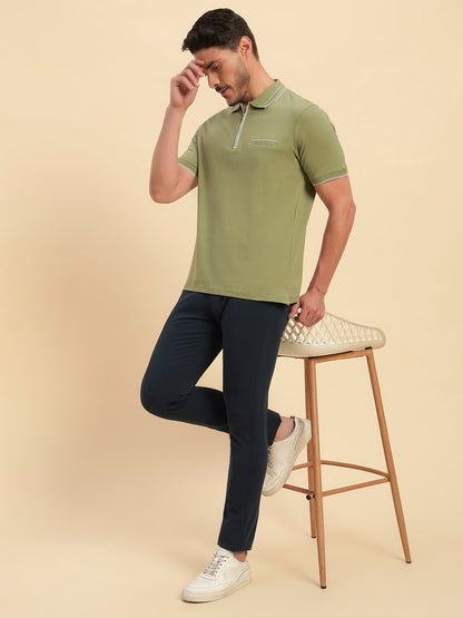 T-Shirt for Men | Breathable & Soft with Color Fastness Regular Fit Polo Neck Cotton Blend Fabric Solid Pattern