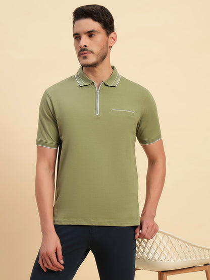 T-Shirt for Men | Breathable & Soft with Color Fastness Regular Fit Polo Neck Cotton Blend Fabric Solid Pattern