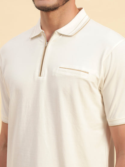 T-Shirt for Men | Breathable & Soft with Color Fastness Regular Fit Polo Neck Cotton Blend Fabric Solid Pattern