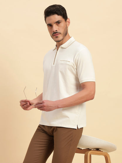 T-Shirt for Men | Breathable & Soft with Color Fastness Regular Fit Polo Neck Cotton Blend Fabric Solid Pattern