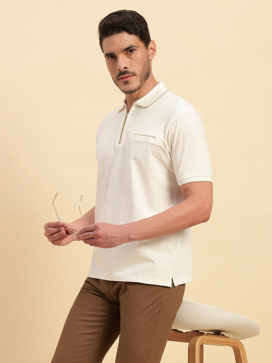 T-Shirt for Men | Breathable & Soft with Color Fastness Regular Fit Polo Neck Cotton Blend Fabric Solid Pattern