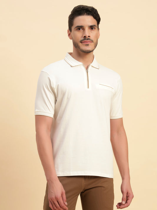 T-Shirt for Men | Breathable & Soft with Color Fastness Regular Fit Polo Neck Cotton Blend Fabric Solid Pattern