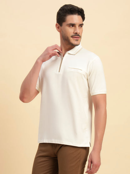 T-Shirt for Men | Breathable & Soft with Color Fastness Regular Fit Polo Neck Cotton Blend Fabric Solid Pattern