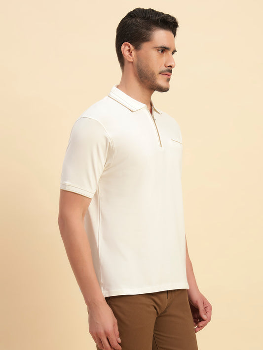 T-Shirt for Men | Breathable & Soft with Color Fastness Regular Fit Polo Neck Cotton Blend Fabric Solid Pattern