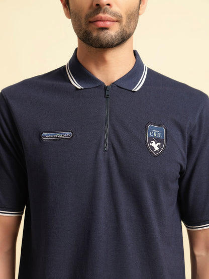 T-Shirt for Men | Breathable & Soft with Color Fastness Regular Fit Polo Neck Poly Cotton Fabric Solid Pattern