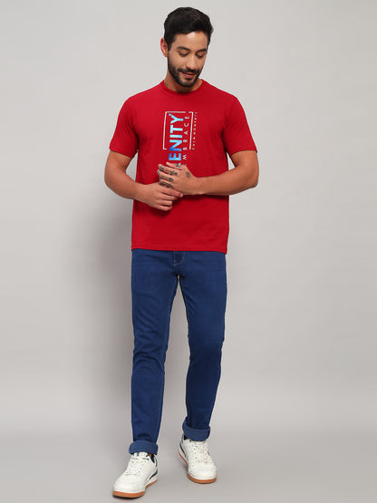 T-Shirt for Men | Breathable & Soft with Color Fastness Regular Fit Round Neck Cotton Blend Fabric Printed Pattern