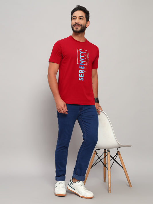 T-Shirt for Men | Breathable & Soft with Color Fastness Regular Fit Round Neck Cotton Blend Fabric Printed Pattern