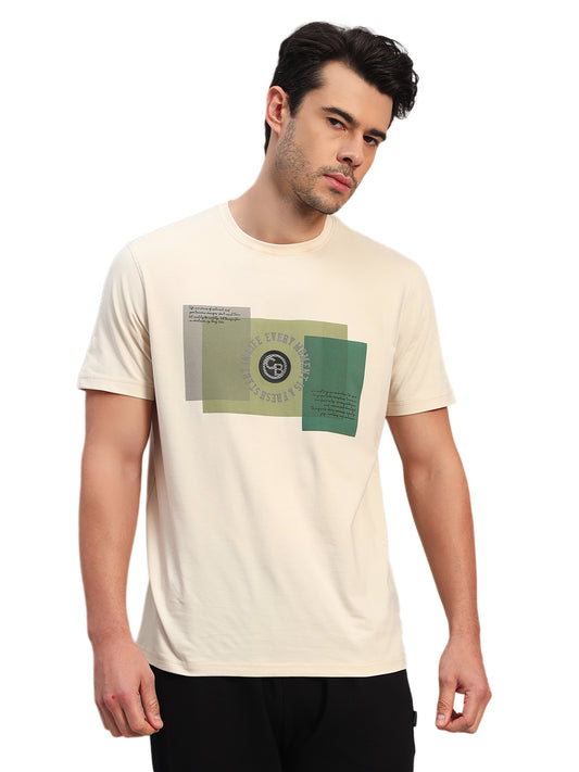 T-Shirt for Men | Breathable & Soft with Color Fastness Regular Fit Round Neck Cotton Blend Fabric Printed Pattern