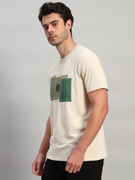 T-Shirt for Men | Breathable & Soft with Color Fastness Regular Fit Round Neck Cotton Blend Fabric Printed Pattern