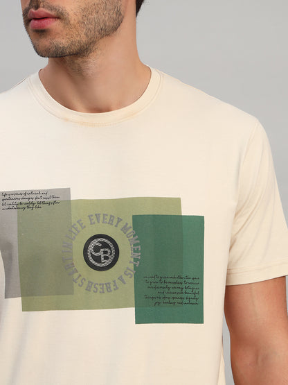 T-Shirt for Men | Breathable & Soft with Color Fastness Regular Fit Round Neck Cotton Blend Fabric Printed Pattern