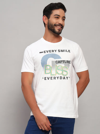 T-Shirt for Men | Breathable & Soft with Color Fastness Regular Fit Round Neck Cotton Blend Fabric Printed Pattern