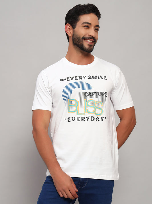 T-Shirt for Men | Breathable & Soft with Color Fastness Regular Fit Round Neck Cotton Blend Fabric Printed Pattern
