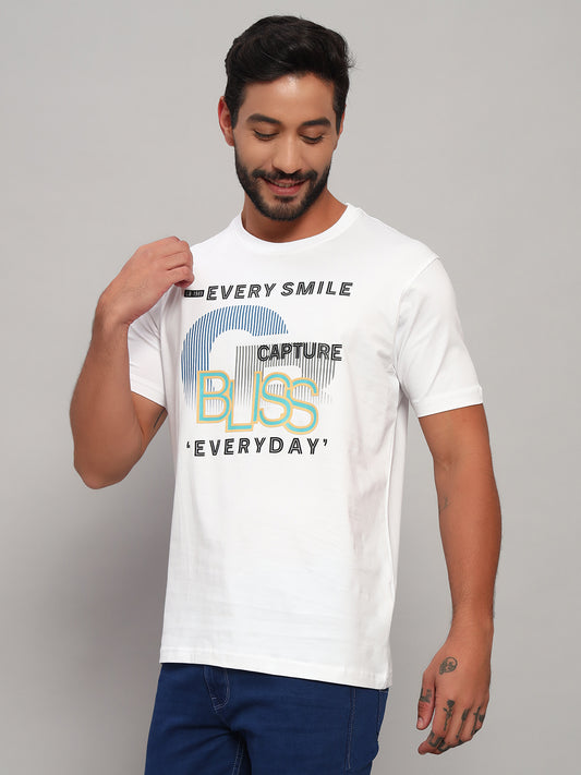 T-Shirt for Men | Breathable & Soft with Color Fastness Regular Fit Round Neck Cotton Blend Fabric Printed Pattern